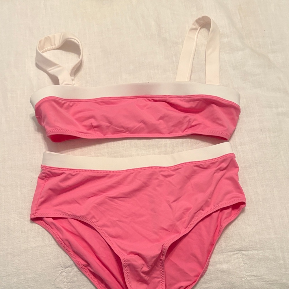 STAUD Pink and White Bikini Set